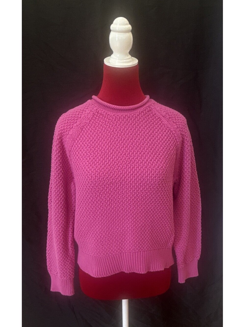 Lauren Ralph Lauren Hot Pink Textured Knit Sweater Womens Medium M Raglan Sleeve